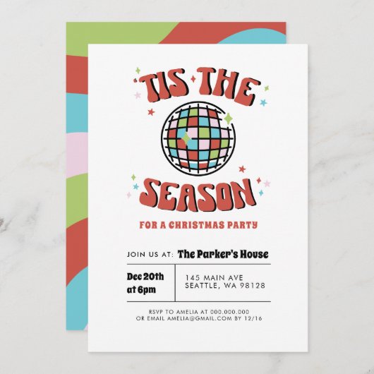 Groovy Retro kerstfeest uitnodiging (Voorkant / Achterkant)