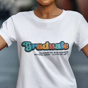 Groovy retro kleurrijk Afstuderen met naam T-shirt