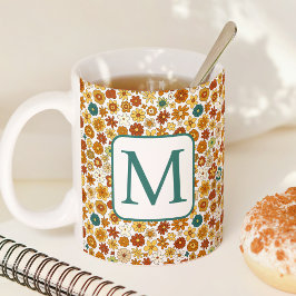 Groovy Retro Kleurrijke Bloemen Patroon Boho Flora Koffiemok