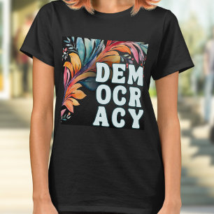 Groovy Retro Kleurrijke Stellingname Democratie T-shirt