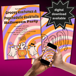 Groovy Retro Kostuums & Cocktails Halloween Feestj Kaart