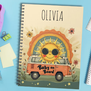 Groovy Retro Lachende Baby Zon, Peace & Love Vibes Notitieboek