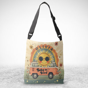 Groovy Retro Lachende Baby Zon, Vrede & Liefde Vib Crossbody Tas