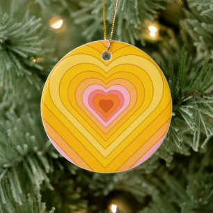 Groovy Retro Layered Heart Keramisch Ornament