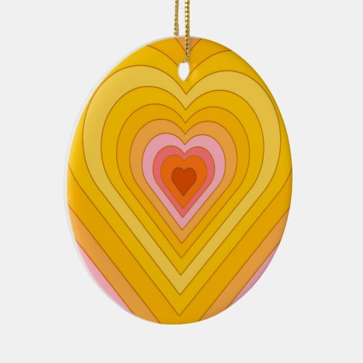 Groovy Retro Layered Heart Keramisch Ornament (Rechts)