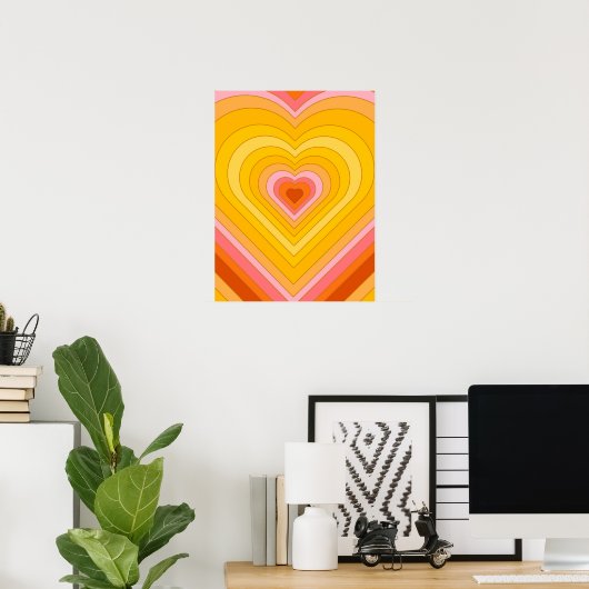 Groovy Retro Layered Heart Poster (Thuiskantoor)