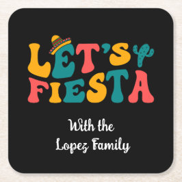 Groovy Retro Let's Fiesta Vierkante Kartonnen Onderzetter