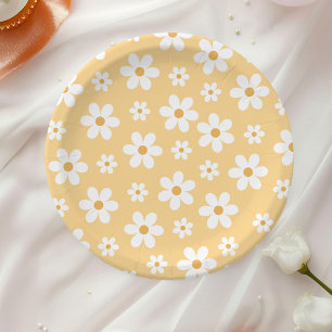 Groovy Retro Madeliefje gele Papieren Borden Bordje