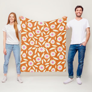 Groovy Retro Madeliefjes Bloemmotief op oranje Fleece Deken