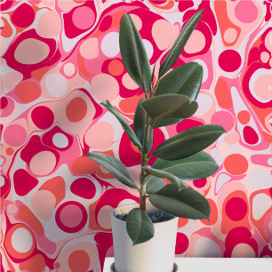 Groovy Retro Marmer Roze Inktdruppels Behang