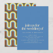 Groovy Retro Mod 70s Blue and Olive Green Wedding Kaart (Voorkant / Achterkant)