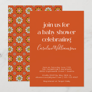 Groovy Retro Oranje 70s Bloemen Baby Shower Kaart