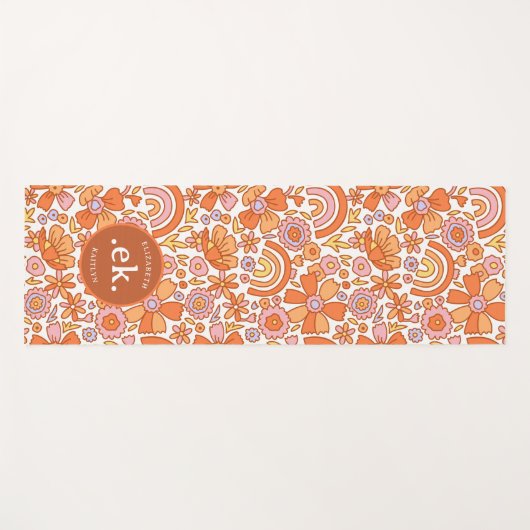 Groovy Retro Oranje Bloemen Monogram Yogamat (Voorkant (horizontaal))