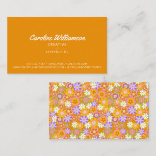Groovy Retro Oranje Botanische Bloemen Trendy Visitekaartje