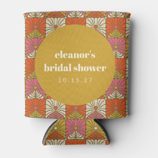 Groovy Retro Oranje Botanische Bruiloft Custom Blikjeskoeler (Voorkant)