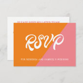 Groovy Retro Oranje en roze kleurenblok bruiloft RSVP Kaartje (Voorkant / Achterkant)