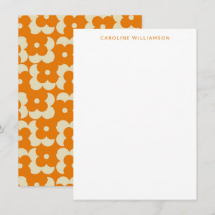 Groovy Retro Oranje Floral Custom Name Stationery Notitiekaartje