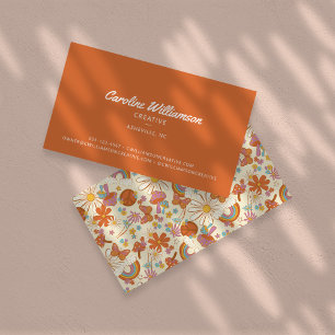 Groovy Retro Oranje Hippie Vrede Bloemen Trendy Visitekaartje