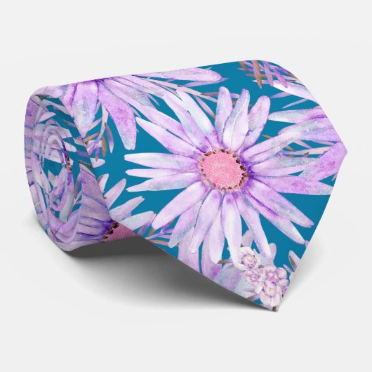 Groovy Retro Paars Daisy Pattern Stropdas (Opgerold)