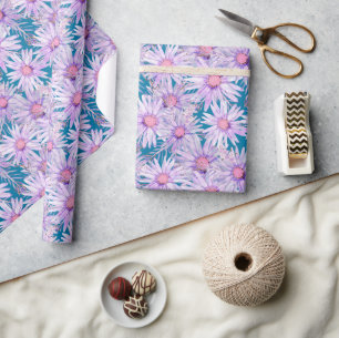 Groovy Retro Paarse Madeliefjes Patroon Cadeaupapier