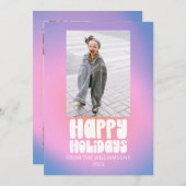 Groovy Retro Pastel Tweefoto Prettig Kerstfeest Feestdagenkaart (Voorkant / Achterkant)