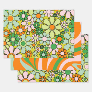 Groovy Retro Patronen 60s 70s Oranje Groen Inpakpapier Vel