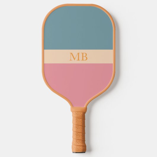 Groovy Retro Patroon Roze Blauw Esthetisch Monogra Pickleball Paddle (Voorkant)