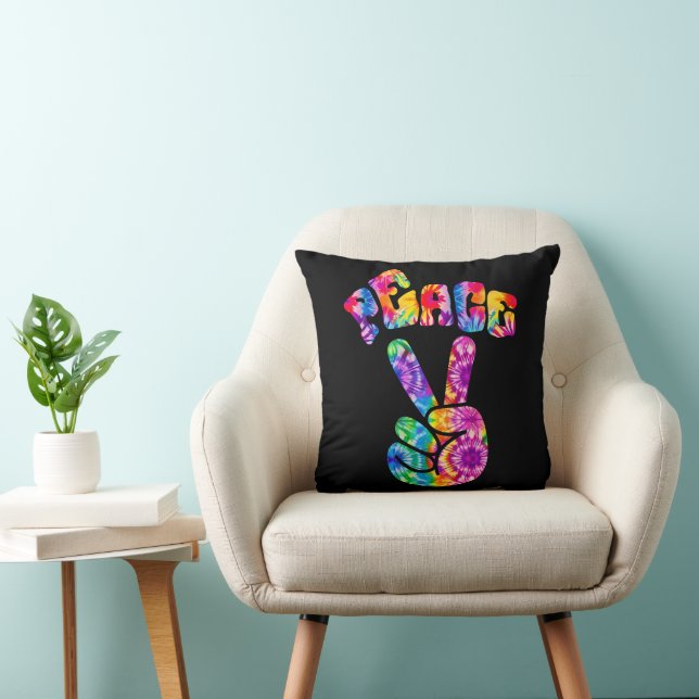 Groovy Retro Peace Hand Kussen (Stoel)