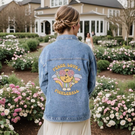 Groovy Retro Peace, Love & Pickleball Denim Jas Jacket (Huwelijk Achterkant)