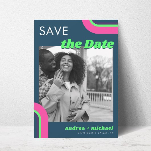Groovy Retro Photo Save The Date – Sarcelle & Arc-