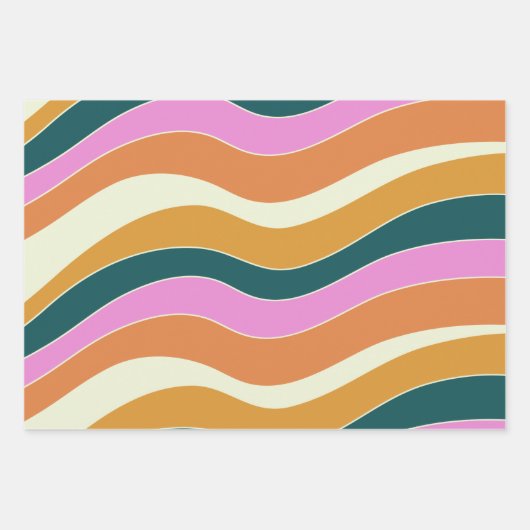 Groovy Retro Pink en Green Wavy Lines Inpakpapier Vel (Voorkant 2)