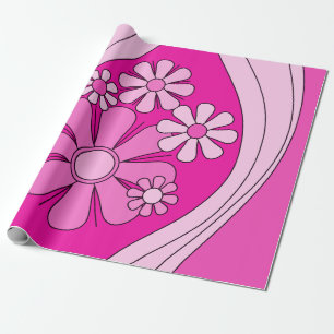Groovy Retro Preppy Hot Pink  Bloemen Cadeaupapier