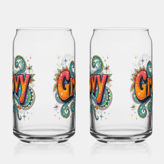 Groovy Retro Psychedelic 70s Funky Hippie Art Blikvorm Glas (Rechts)