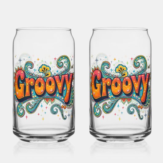 Groovy Retro Psychedelic 70s Funky Hippie Art Blikvorm Glas (Achterkant)