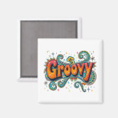 Groovy Retro Psychedelic 70s Funky Hippie Art Magneet (Voorkant / Achterkant)