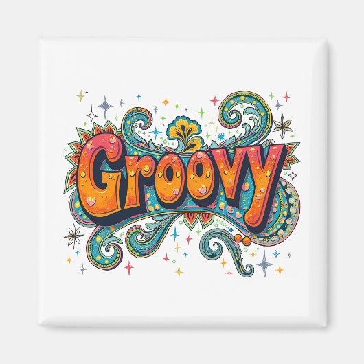 Groovy Retro Psychedelic 70s Funky Hippie Art Magneet (Voorkant)