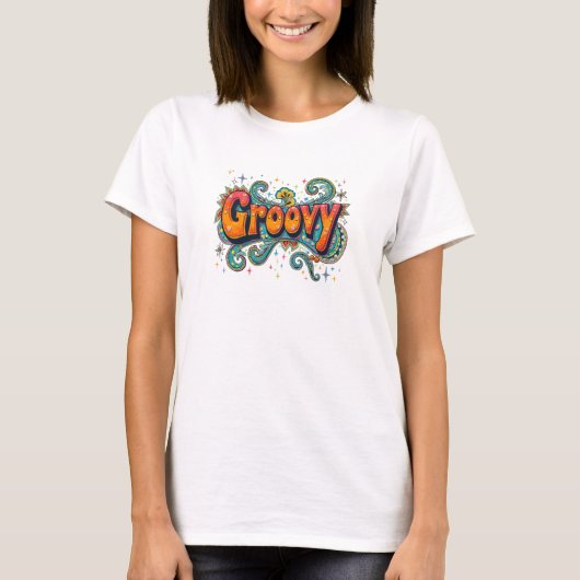 Groovy Retro Psychedelic 70s Funky Hippie Art T-shirt (Voorkant)