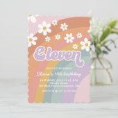 Groovy Retro Rainbow Eleventh Birthday Uitnodiging (Staand voorkant)