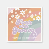 Groovy Retro Rainbow Four Ever Groovy 4th Verjaard Servet (Voorkant)
