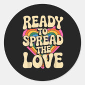 Groovy Retro Rainbow Heart Sitive Valentine Messag Ronde Sticker (Voorkant)