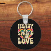 Groovy Retro Rainbow Heart Sitive Valentine Messag Sleutelhanger (Voorkant)