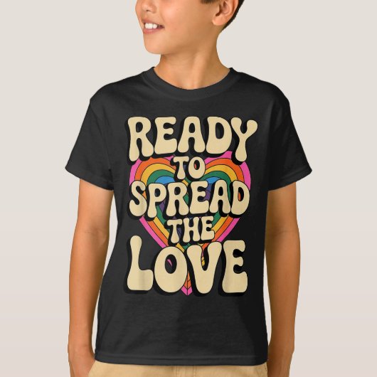 Groovy Retro Rainbow Heart Sitive Valentine Messag T-shirt (Voorkant)
