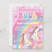 Groovy Retro Rainbow Roller Skateday Party Kaart (Voorkant)