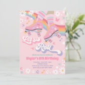Groovy Retro Rainbow Roller Skateday Party Kaart (Staand voorkant)