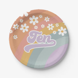 Groovy Retro Regenboog 10e Verjaardag Papieren Bor Bordje