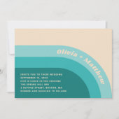 Groovy retro  regenboog 70s bruiloft + QR code Kaart (Voorkant)