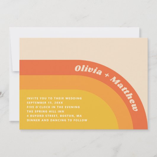 Groovy retro  regenboog 70s bruiloft + QR code Kaart (Voorkant)