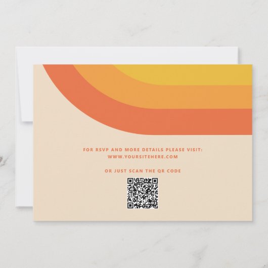 Groovy retro  regenboog 70s bruiloft + QR code Kaart (Achterkant)