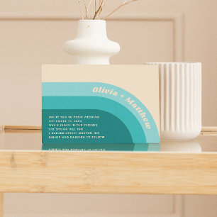 Groovy retro  regenboog 70s bruiloft + QR code Kaart