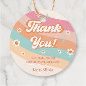 Groovy Retro Regenboog Dank je Verjaardagsfeest Bedankjes Labels (Achterkant)